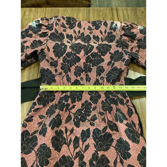 Rebecca Taylor puff sleeve brocade jacquard floral bow belt cocktail mini dress - Picture 7 of 13